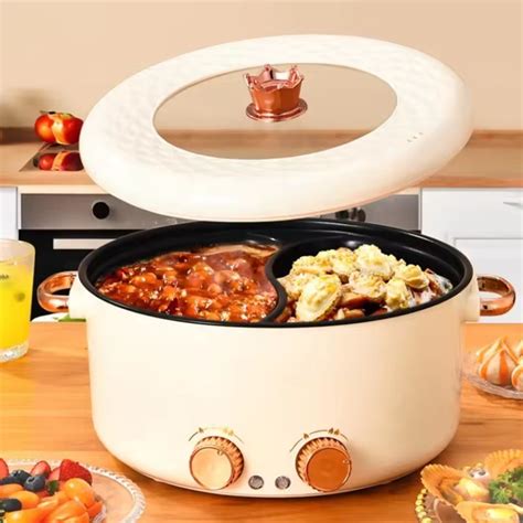 Multi Functional Temperature Control Electric Cooker Non Stick Electric Hot Pot With Glass Lid