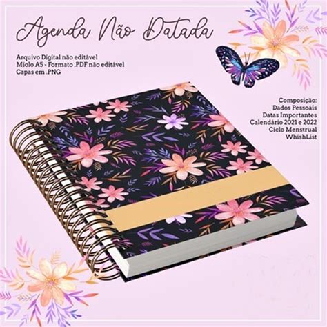 Combo Arquivo Agenda A N O Datada Floral Roxa No Elo