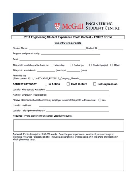 Fillable Online Mcgill Photo Contest Entry Form Mcgill University