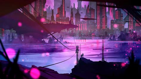 1920x1080 kvacm illustration digital art artwork cityscape sunset ...