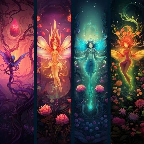 Premium Ai Image Four Different Colored Banners With Fairy