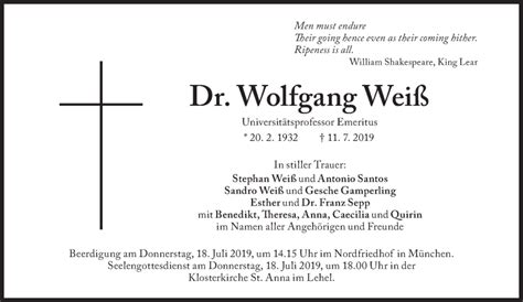 Traueranzeigen Von Wolfgang Wei Sz Gedenken De