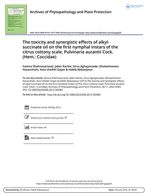 PDF The Toxicity And Synergistic Effects Of Alkyl Succinate Oil On