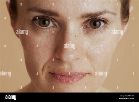 Closeup On Middle Aged Woman With No Makeup Stock Photo Alamy