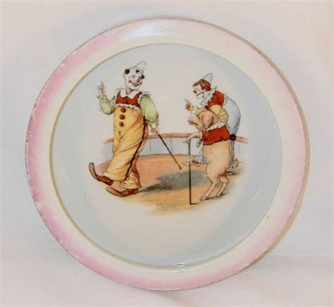 Antique Og Germany Porcelain Glazed Baby Or Child Bowl Circus Clowns