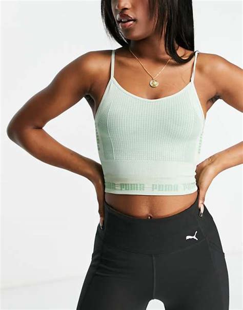 Puma Training Evoknit Seamless Crop Top In Sage Asos