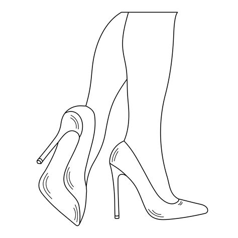 Drawing sketch outline silhouette of female legs in a pose. Shoes ...