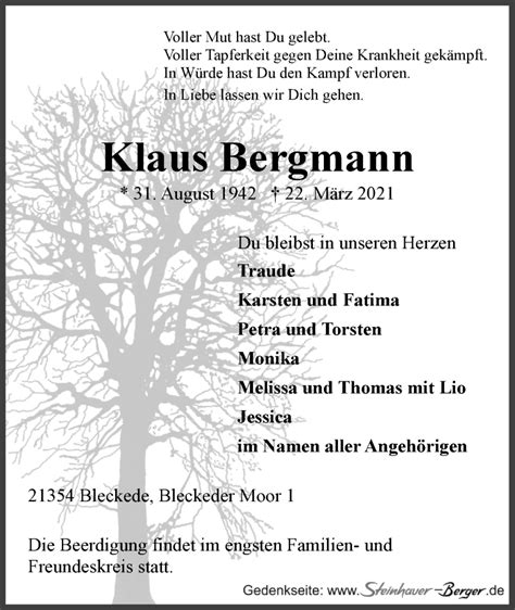 Traueranzeigen Von Klaus Bergmann Trauer L Neburg De