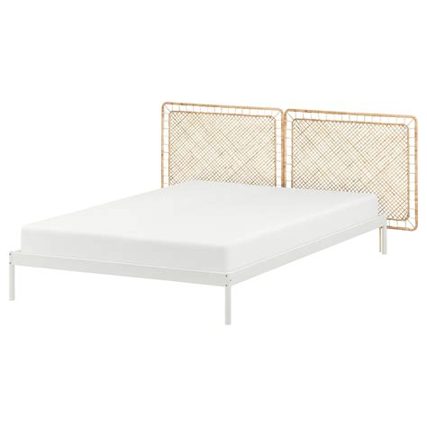 VEVELSTAD Bed frame with 2 headboards, white/Tolkning rattan, Queen - IKEA | White headboard ...