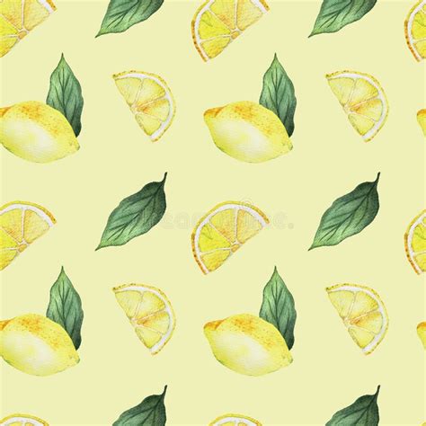 Seamless Pattern Watercolor Hand Drawn Lemon Stock Illustration