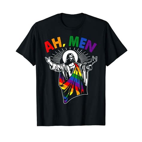 Ah Men Funny Lgbt Gay Pride Jesus Rainbow Flag Christian Vintage Casual Men T Shirt