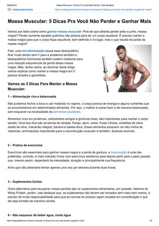 Massa muscular 5 dicas pra você não perder vida saudável PDF