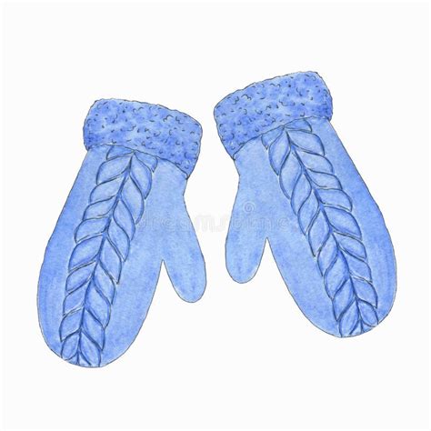 Watercolor Illustration of Blue Knitted Mittens.winter Clip Art Stock ...