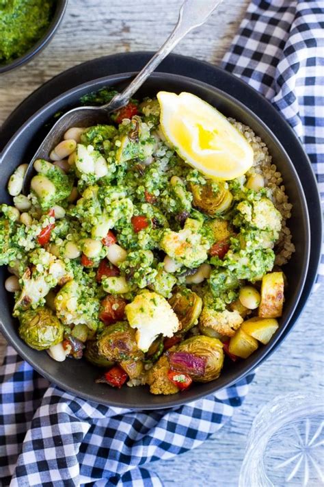 Roasted Veggie Buddha Bowls With Pesto She Likes Food