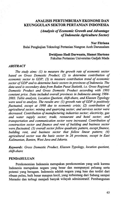 Pdf Analisis Pertumbuhan Ekonomi Dan Keunggulan Sektor Pertanian