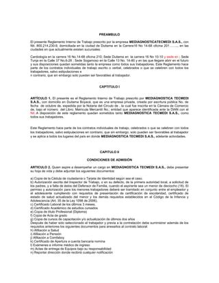 Reglamento Interno Mediagnostica Tecmedi S A S PDF