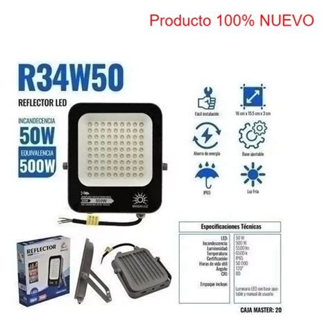 Reflector Luminario Luz Led Blanca 50w Mebuscar México