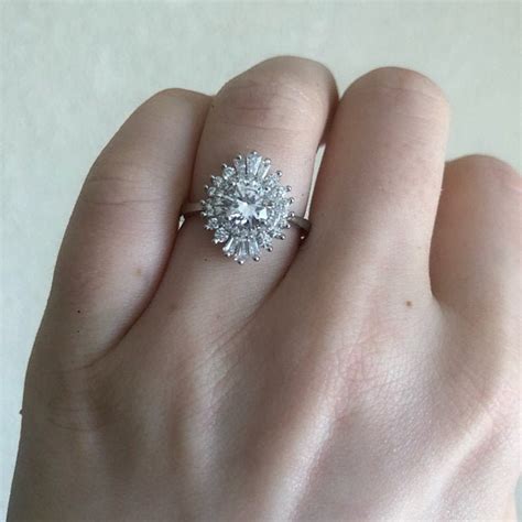 Starburst Round Moissanite Halo Engagement Ring For Her In 14k Etsy