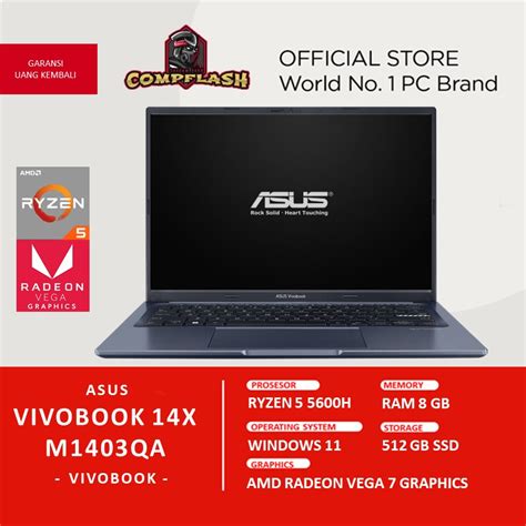 Jual LAPTOP ASUS VIVOBOOK 14X M1403QA VIPS551 RYZEN 5 5600H RAM 8GB