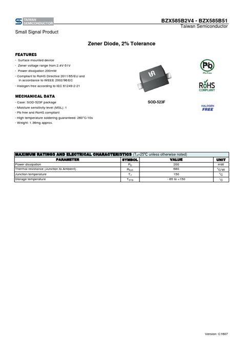 BZX585B5V1 Datasheet PDF Zener Diode