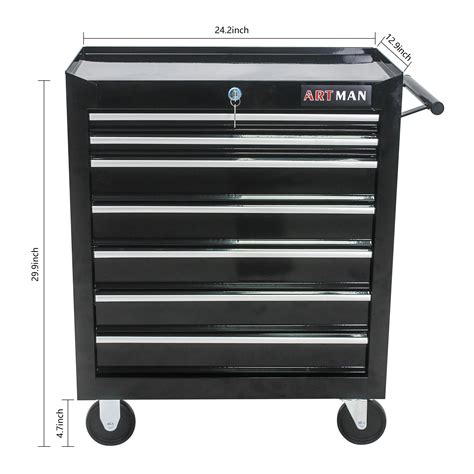 7-Drawer Mobile Tool Box, Lockable Cabinet with Wheels, Garage/Warehouse Organizer - Black ...