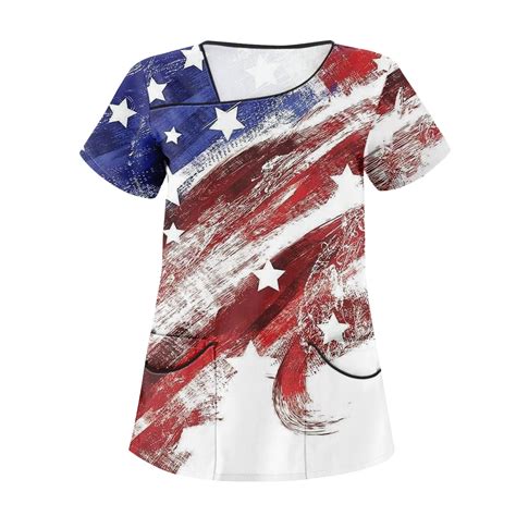 Uocefik Th Of July Womens Scrubs Clearance Short Sleeve Graphic Shirts