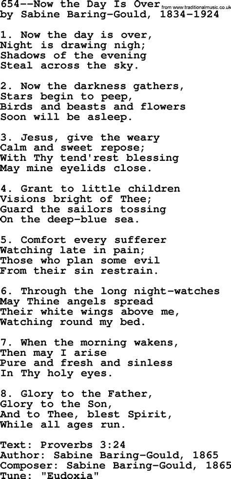 Lutheran Hymns Song654 Now The Day Is Over Lyrics And Pdf