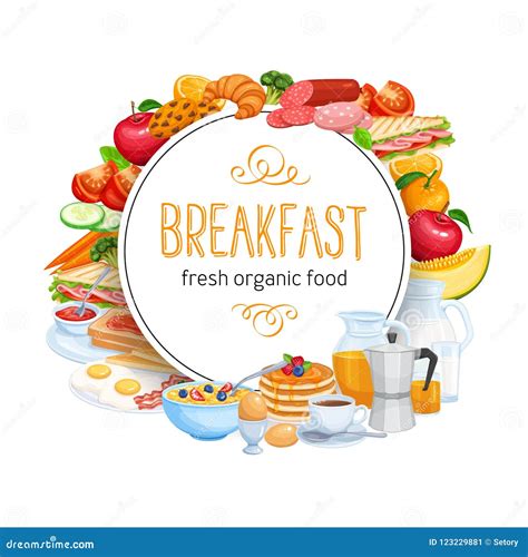 Breakfast Round Banner Template Menu Food Design Stock Vector