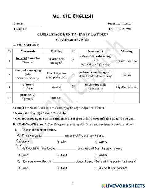 13 04 22 L4 U7 Gram Revision Worksheet Live Worksheets