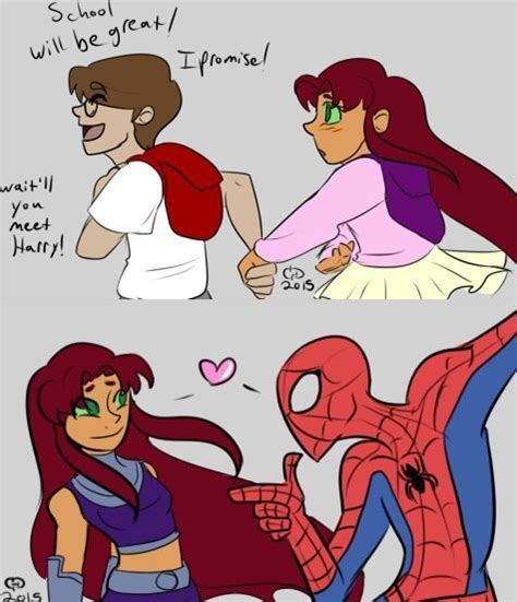 Spiderman X Starfire Marvel Dc Comics Amino