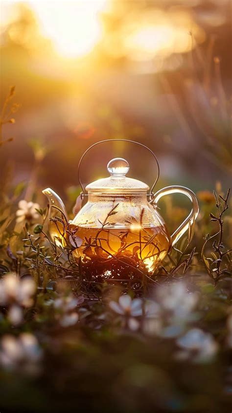 Herbal Tea Steeping In Glass Teapot Under Sunlight Tranquil Tea Time