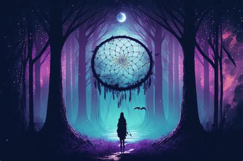 Premium Photo | Woman standing and looking at the dreamcatcher hanging from the trees in the ...