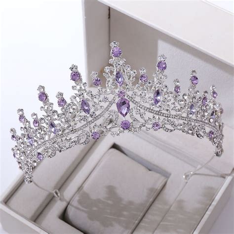 Lilac Purple Crystal Bridal Tiara With Rhinestone Accents Crystal