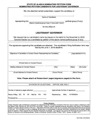 Fillable Online Elections Alaska State Of Alaska Nominating Petition