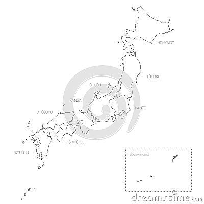 Japan Political Map Of Regions Vector Illustration Cartoondealer