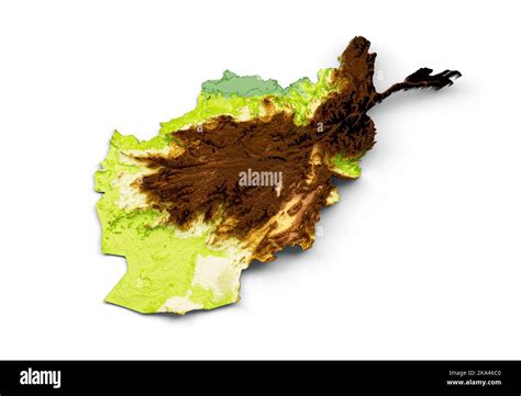 Una representación en 3D del mapa físico de Afganistán aislada sobre un