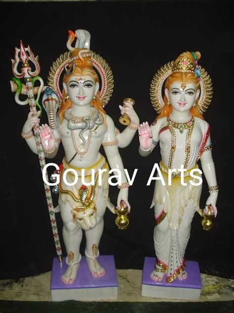 Traditional Hindu White Marble Shiv Parvati Statue For Worship Size