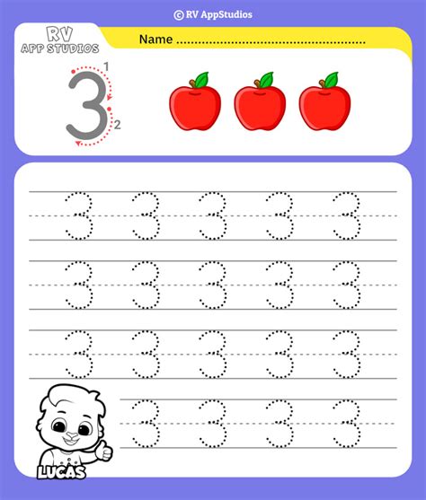 Printable Number 3 Worksheet Preschool Kids Under 7 Number Tracing 1