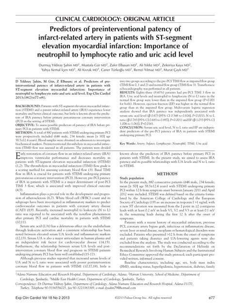 Pdf Predictors Of Preinterventional Patency Of Infarct Related Artery