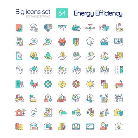 Energy Efficiency RGB Color Icons Set Power Conservation