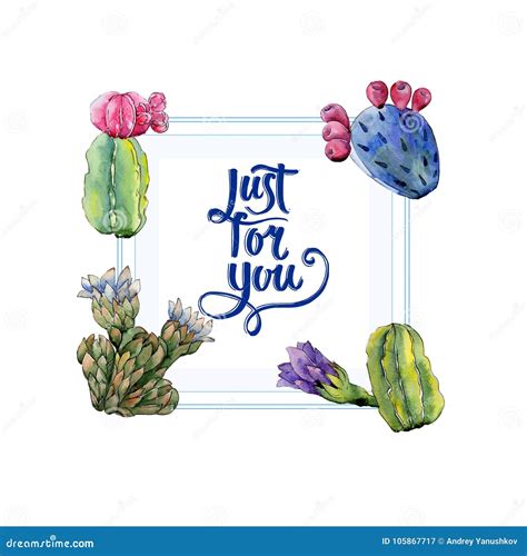 Wildflower Cactus Flower Frame In A Watercolor Style Stock