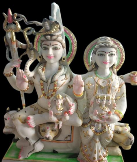 Multicolor Painted Marble Shiv Parvati Statue For Worship Size 36