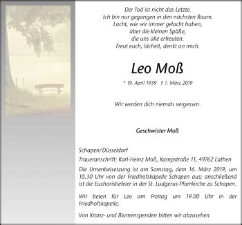 Traueranzeigen von Leo Moß noz Trauerportal