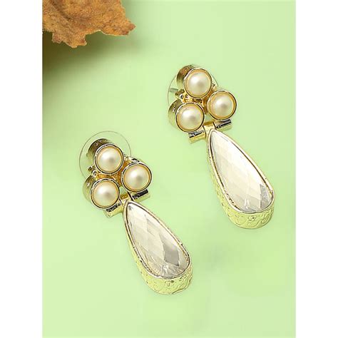 Buy OOMPH Gold Tone Jadau Kundan And Pearl Ethnic Drop Earrings For