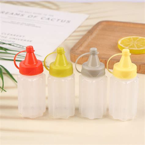 4Pcs Mini Sauce Bottle Refillable Ketchup Honey Salad Containers