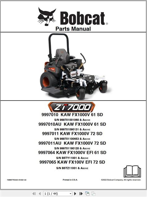 Bobcat Zero Turn Mower Zt Parts Manual Enus Auto Repair