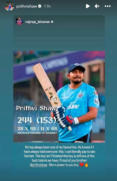 Prithvi Shaws Latest Instagram Stories After Fiery 144 Ball 244 In