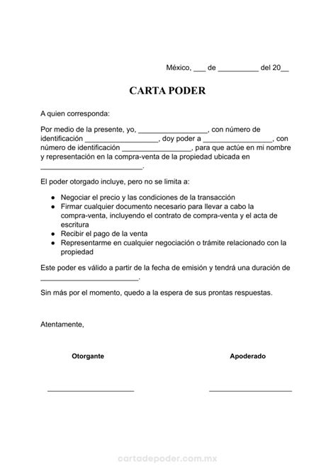 ᐅ Carta Poder de Compra Venta Ejemplos DOC PDF