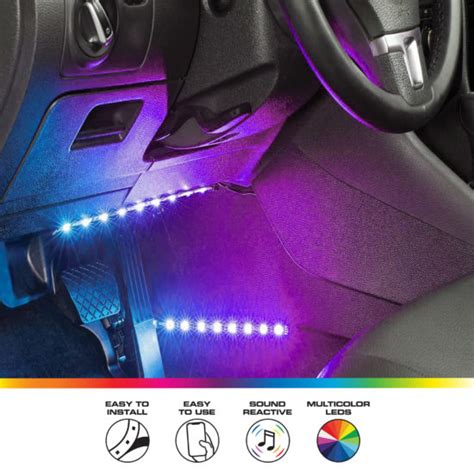 4 Pack Smart App Sound Reactive Multi Color LED Car Interior Lights