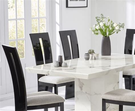 White Marble Dining Table And 6 Black Gloss Chairs Homegenies